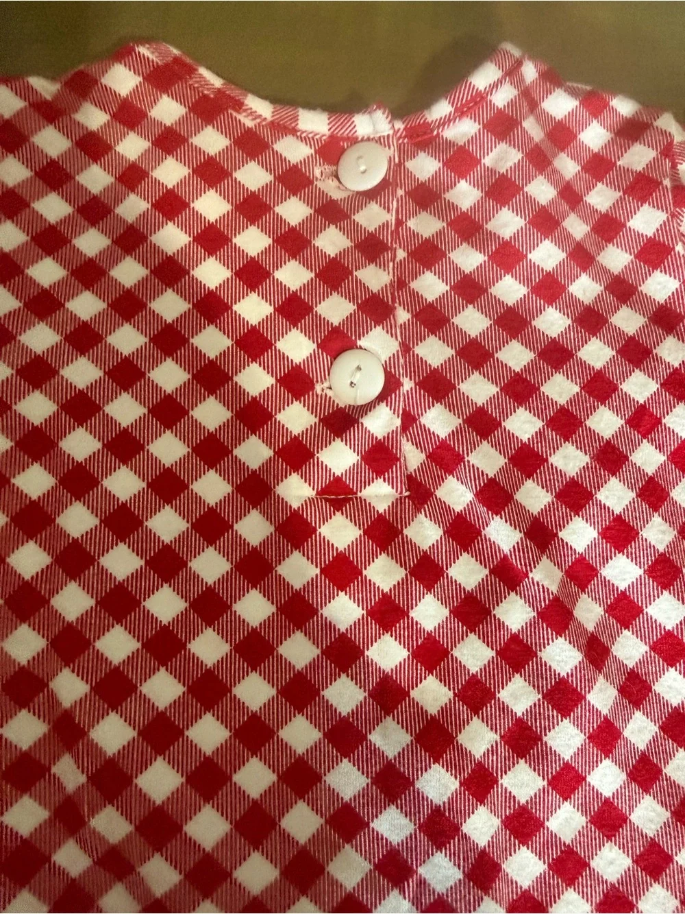 Kids Red Gingham romper with Green Polka Dot Ruffle ricrac and ruffles size 12 M